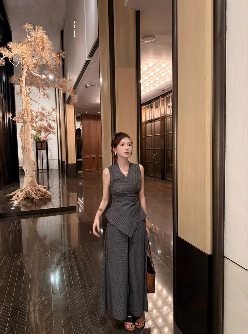 【芝士Cheese】统治领域 时尚气质格子夏季小众设计款通勤套装