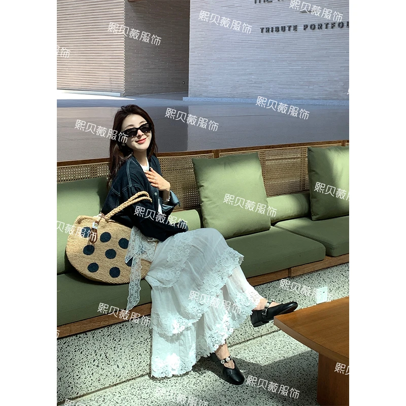 【只出不进-浮浮款】苎麻花边长裙高级感蕾丝A字蛋糕裙 G7065