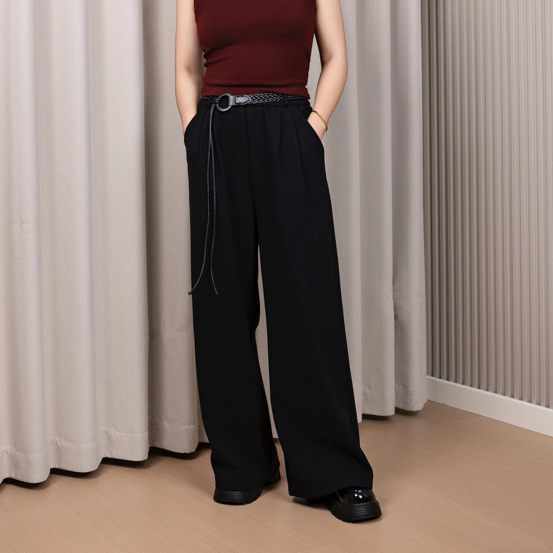 毛呢休闲裤女秋冬2025新款宽松显瘦高腰直筒阔腿长裤呢子裤子