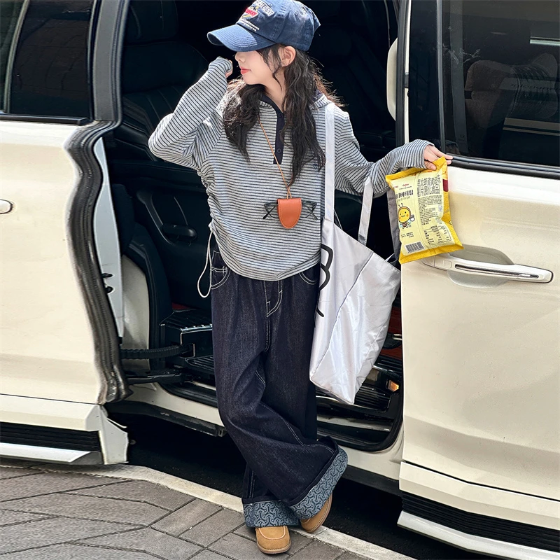 潮酷女童卫衣套装秋季韩版中大童8-15岁儿童休闲条纹两件套春秋款