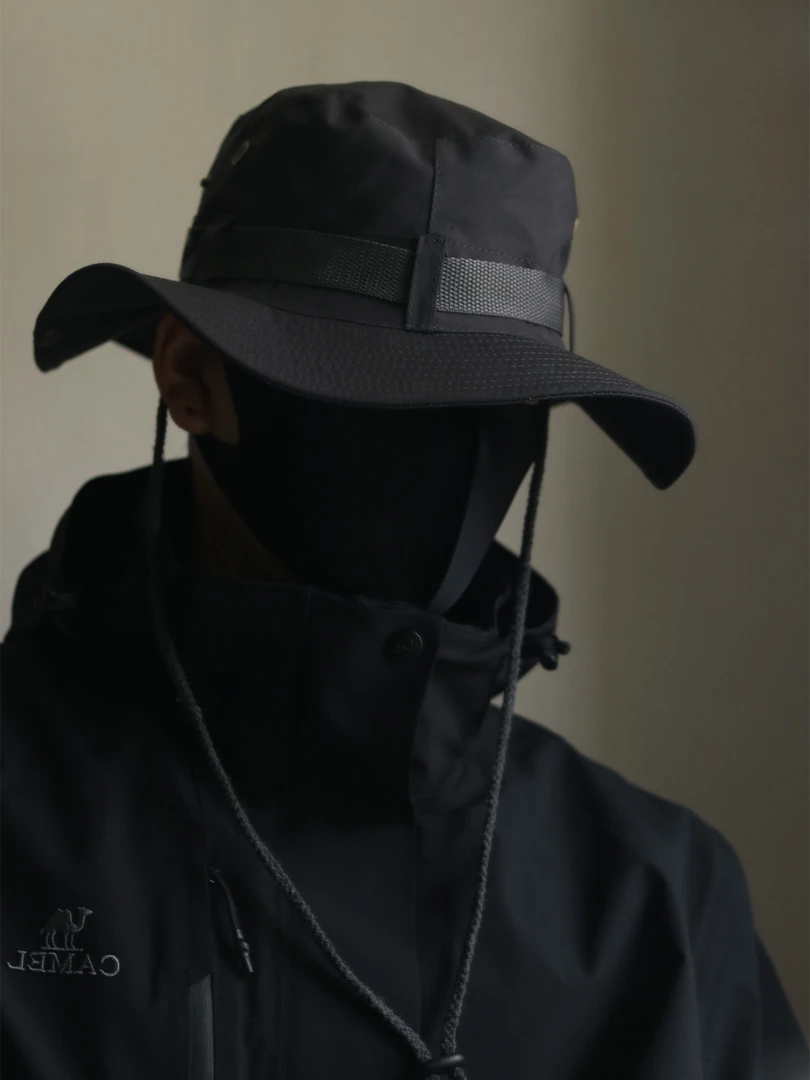 渔夫帽休闲风盆帽大头围渔夫帽帽子遮阳帽太阳帽黑色登山防风男士