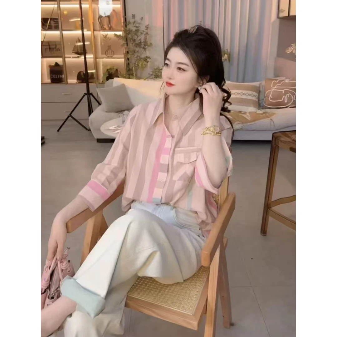 『清新彩条S』设计显瘦百搭时尚衬衫7910