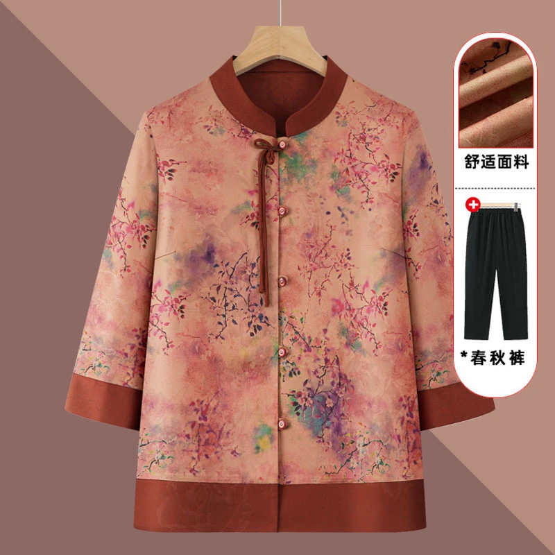 老年人衬衫女奶奶夏装七分袖上衣新中式国风老人衣服妈妈春装套装