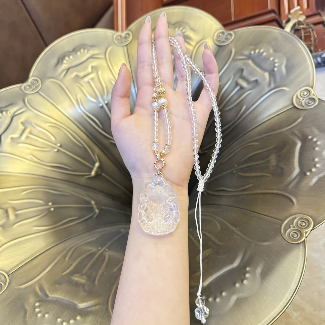 源源手作*天然老矿巴西白水许愿狐狸高定吊坠