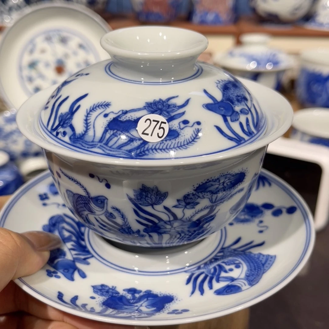 巧*力275青花鱼仔三才盖碗w l s101