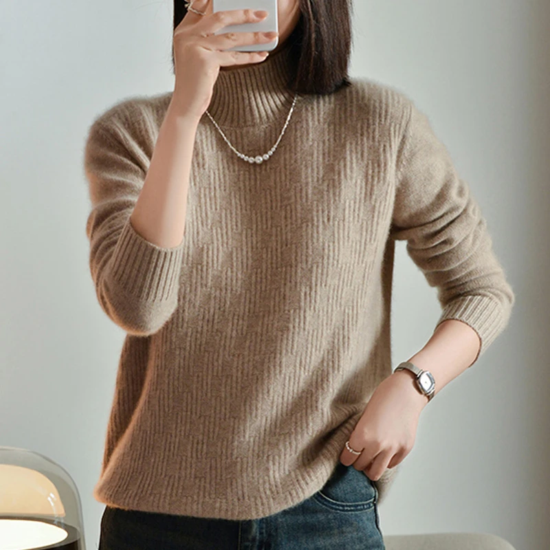 【价格已开】重磅加厚100%纯羊毛衫女秋冬新款半高领纯色打底衫毛衣