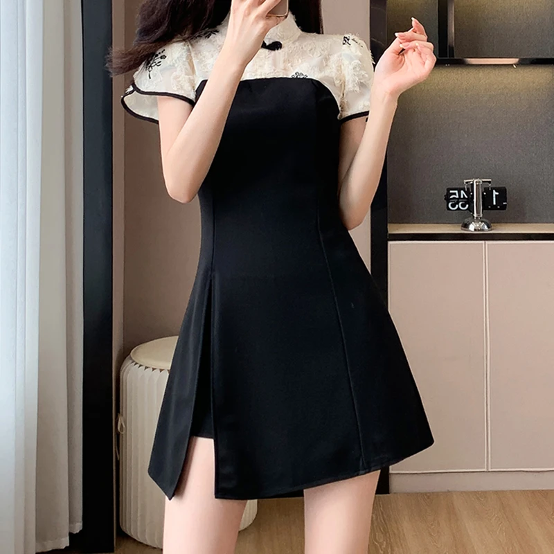 欧若风2025春夏新款小个子短裤连衣裙套装休闲百搭气质两件套拼接