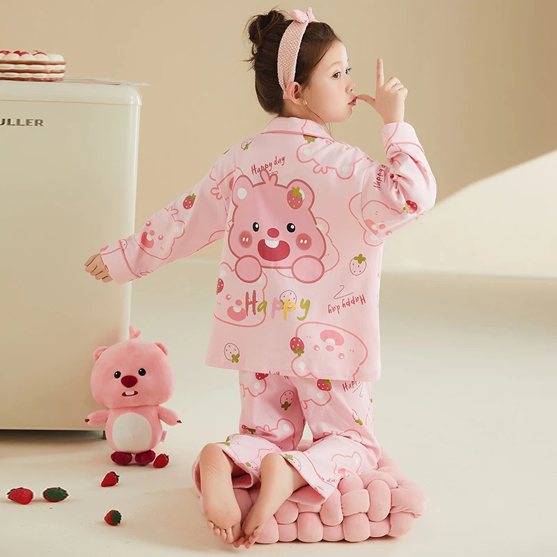 儿童睡衣春秋季纯棉女童长袖宝宝小女孩中大童秋款家居服亲子套装