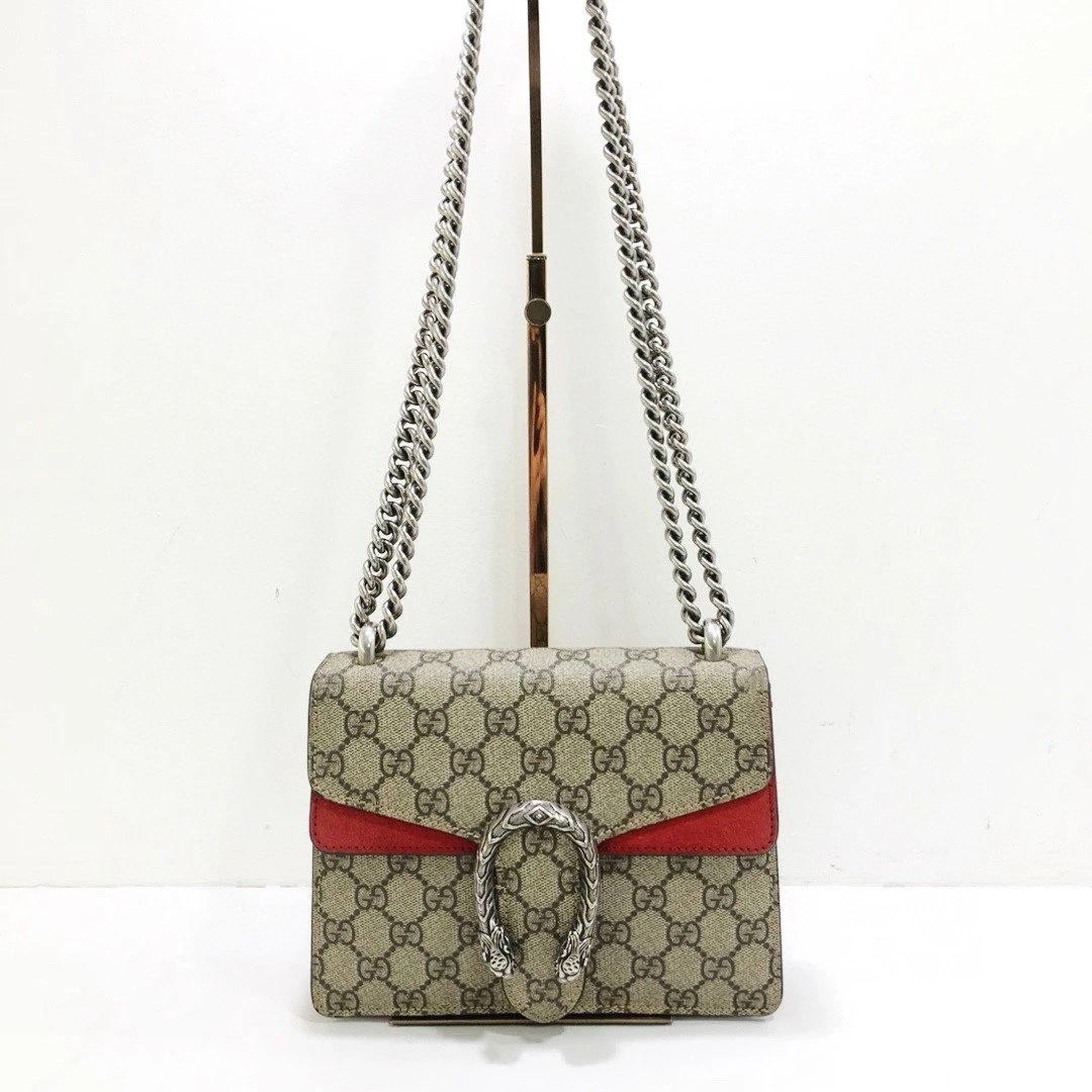 99新 GUCCI/古驰 老花红眼睛竖版酒神链条包