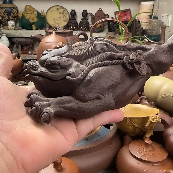 蟹***钱茶壶紫泥原矿紫砂