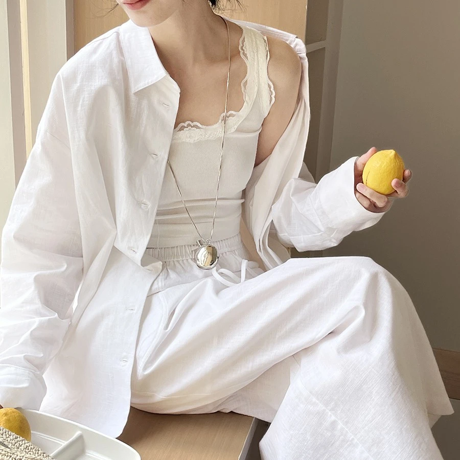 春夏法式慵懒极简云朵棉挺括感宽松衬衫