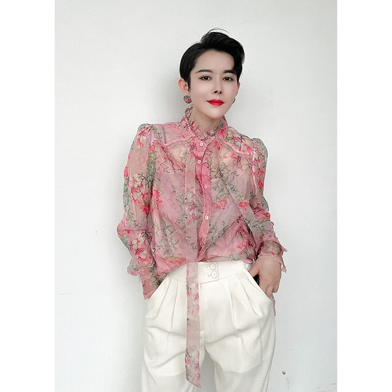 粉色碎花宽松时尚薄款休闲衬衫女通勤气质上衣夏季2025新款#01