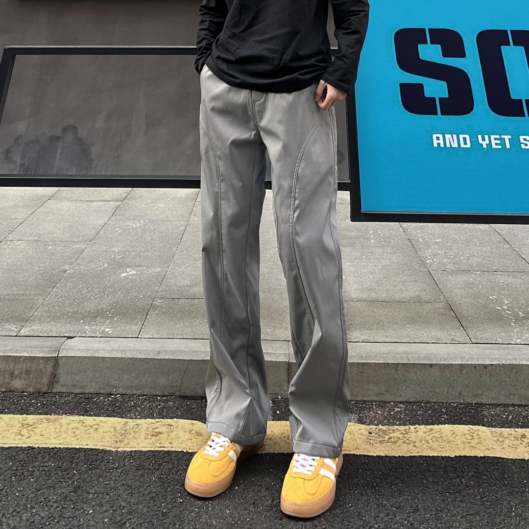 QUALCOMM潮牌美式工装裤男秋冬加绒斜切裤宽松直筒休闲裤微喇裤子