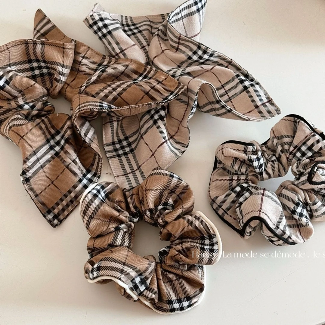 大肠圈高级感新款复古格纹方巾发圈简约百搭盘发扎发头绳发绳发饰