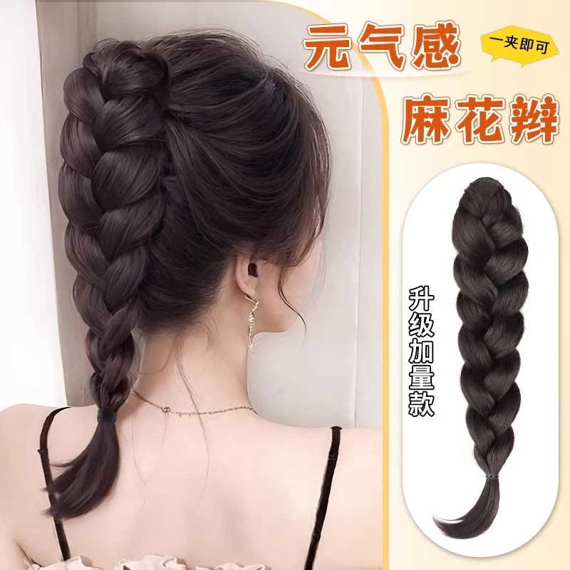 假发辫子女高马尾抓夹减龄仿真半扎卷发自然蓬松新中式编发麻花辫