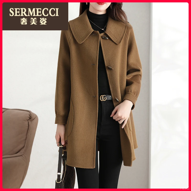 上档次大衣女中长款奢美姿2025新款高端双面小个子外套秋冬