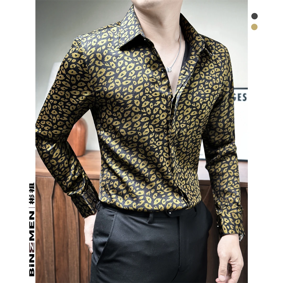成熟碎花衬衫男痞帅高级感垂感修身复古风男士衬衣休闲外穿长袖衫