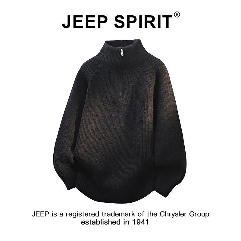 JEEPSPIRIT吉普半拉链毛衣男士秋季休闲慵懒风半高领针织打底上衣