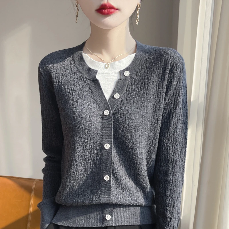 2025春季新款蚕丝羊毛假两件针织衫女洋气百搭舒服软糯上衣K