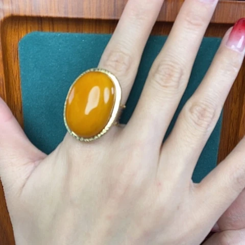 蜜蜡戒指银S925镶嵌戒指