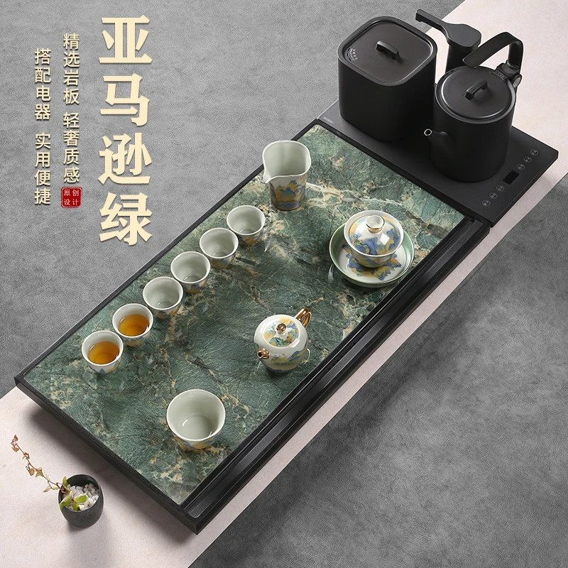 石间说天然乌金石茶盘高端轻奢新中式岩板茶台家用简约窗台分体式