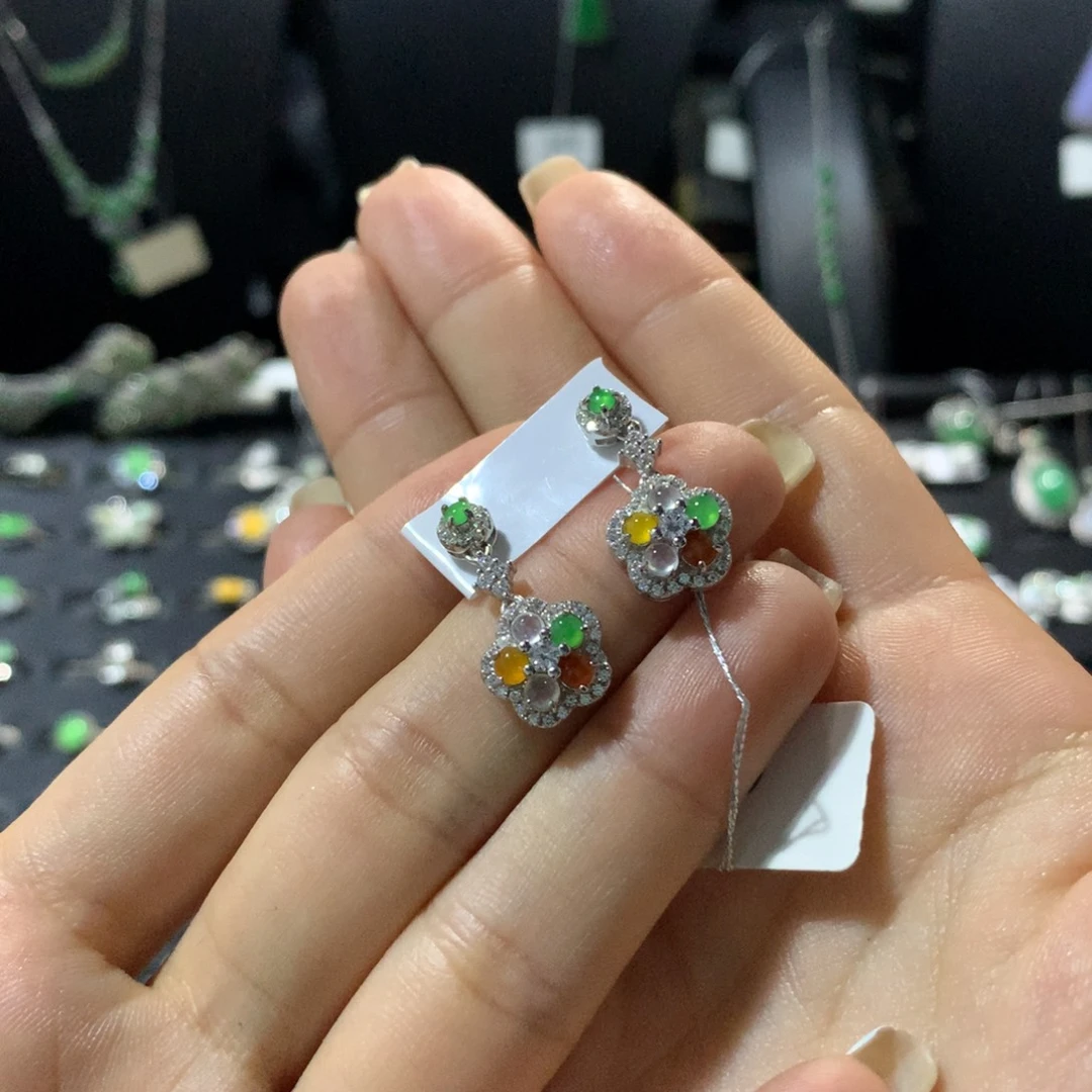 翡翠银S925镶嵌耳饰