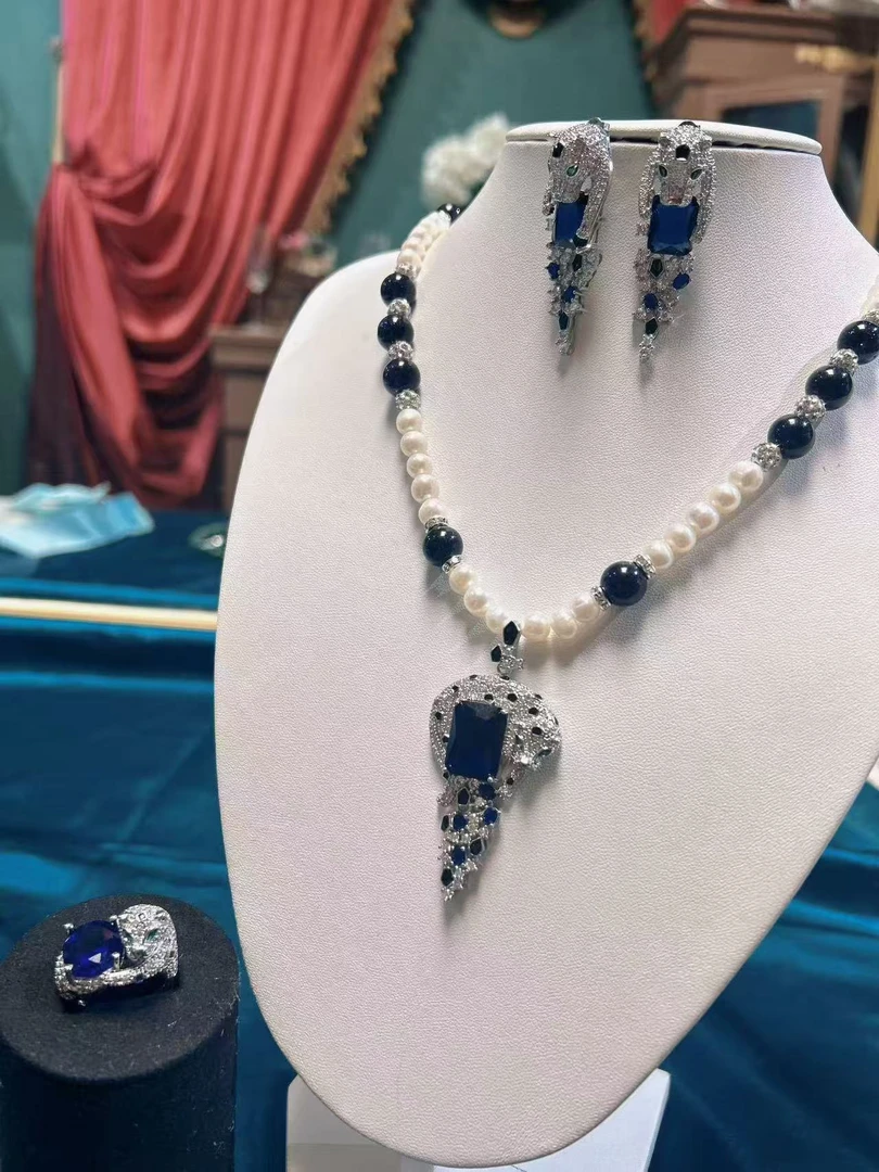 蓝豹子淡水珠 项链 全套