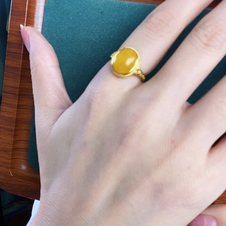 银S925镶嵌蜜蜡戒指戒指