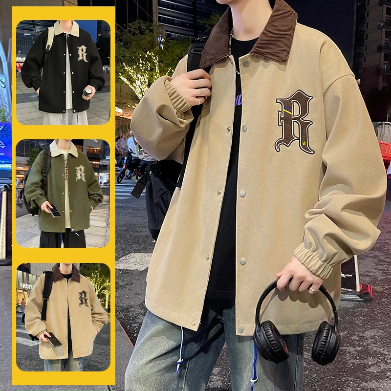 稻草人潮牌领头拼灯芯绒夹克男士2025春秋季新款翻领时尚休闲外套