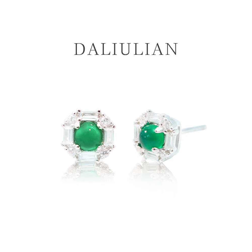 DALIULIAN 925银耳饰 气质韩式精致绿色小巧迷你