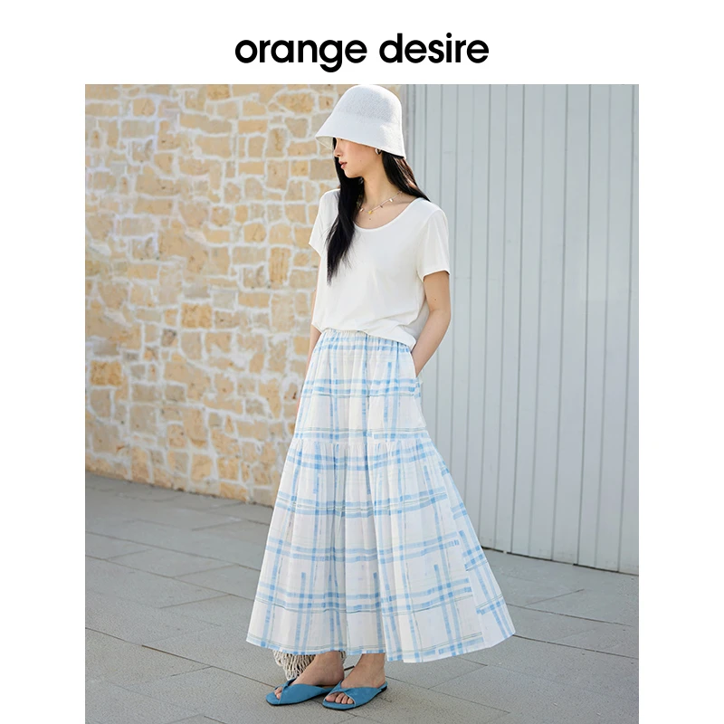 orange desire【莓果方糖】格纹蛋糕裙松紧腰半裙25夏OD2EMWBY009