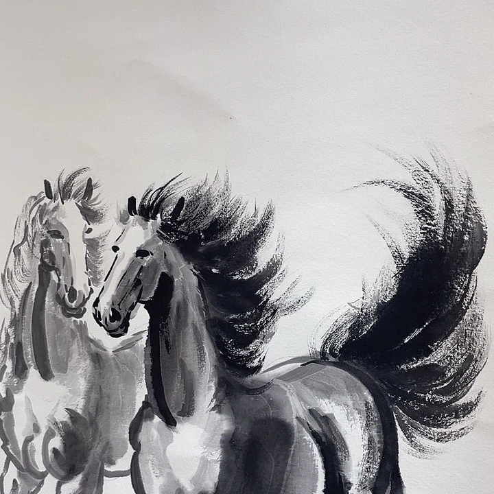 国画张立新双骏雄风