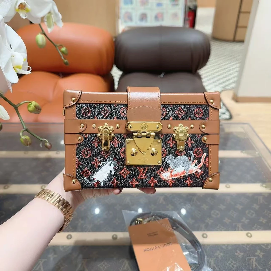 99新 LouisVuitton/路易威登 限量款猫狗图案硬箱包 手拿单肩