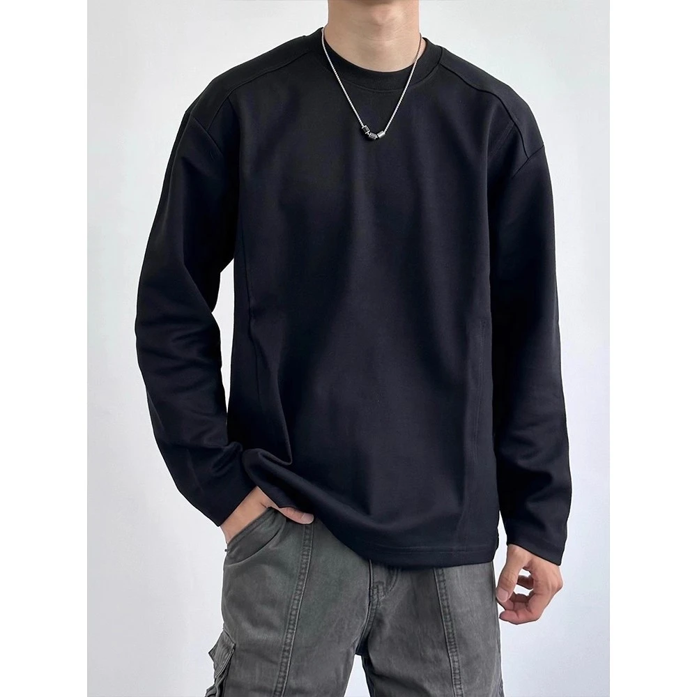 秋冬美式复古400G正肩重磅加绒加厚长袖t恤男宽松cleanfit打底衫