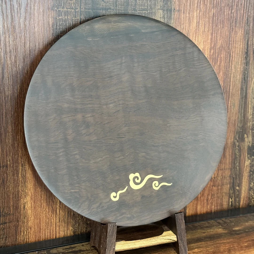 祥云嵌铜实木干泡台