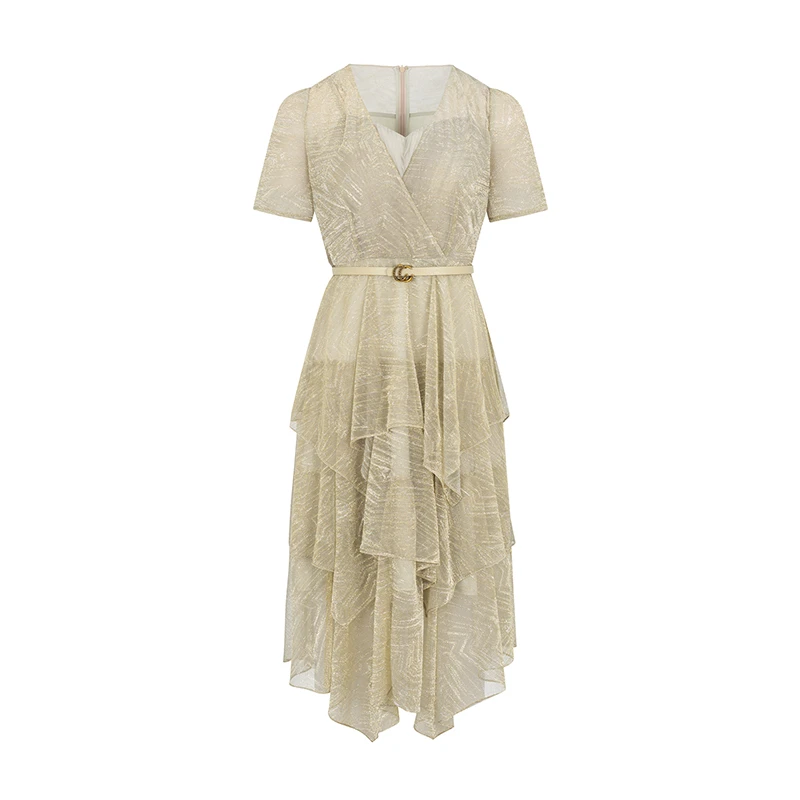 【直播专享】商场同款金葱网纱面料不规则连衣裙N195A32223