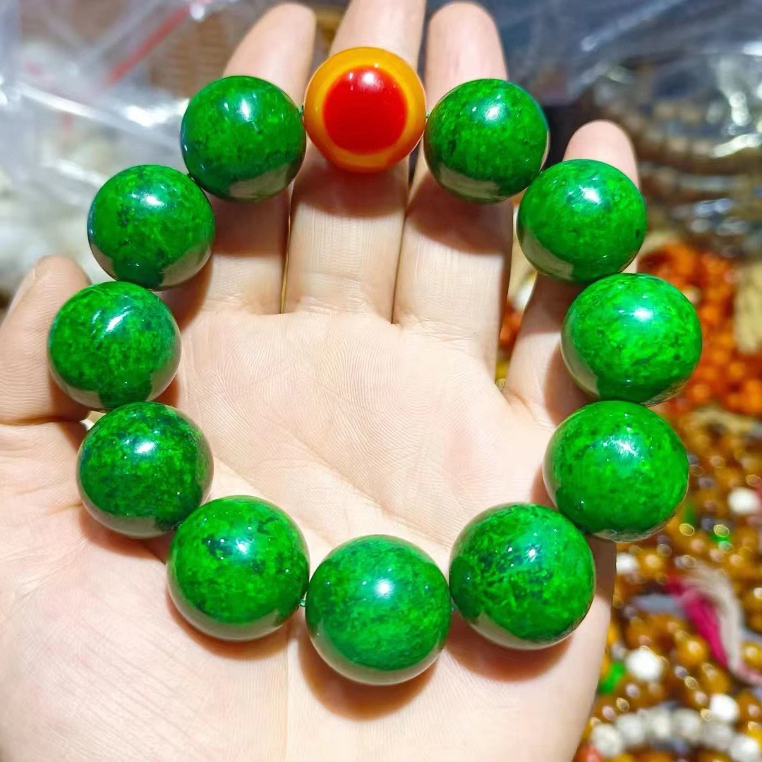 韩总推荐直仿绿虬角单珠散珠文玩佛珠工艺品女串珠秋撅珠子