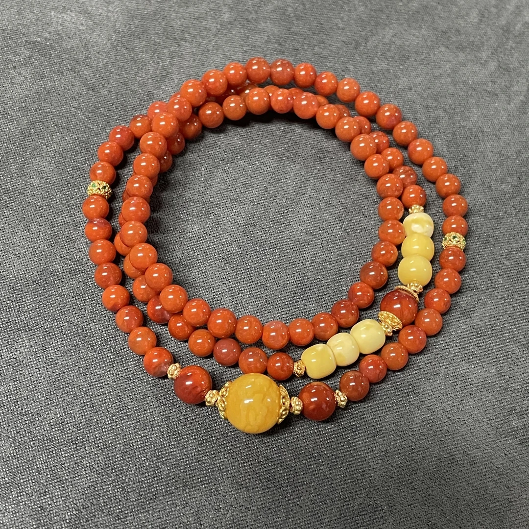 【天香如易】天然原矿南红火焰纹设计款项链、手链 卡5-6左右