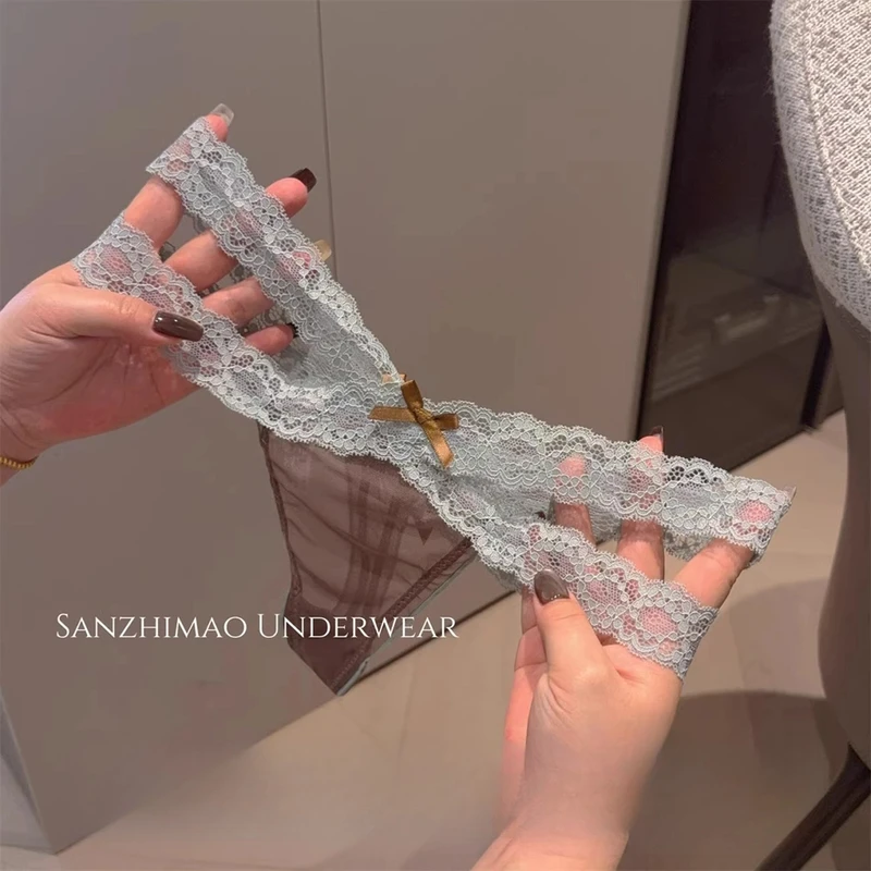 性感纯欲蕾丝内裤女士撞色高级感网纱透视薄款低腰收腹提臀三角裤
