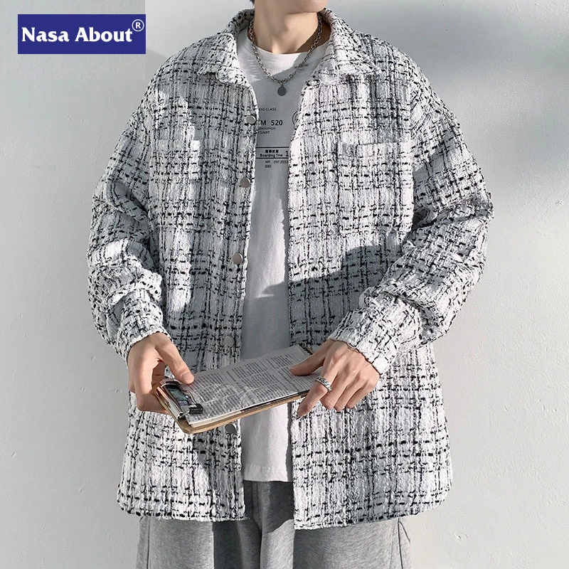 NASAABOUT千鸟格外套男士潮牌美式高街春秋款潮流痞帅夹克英伦风