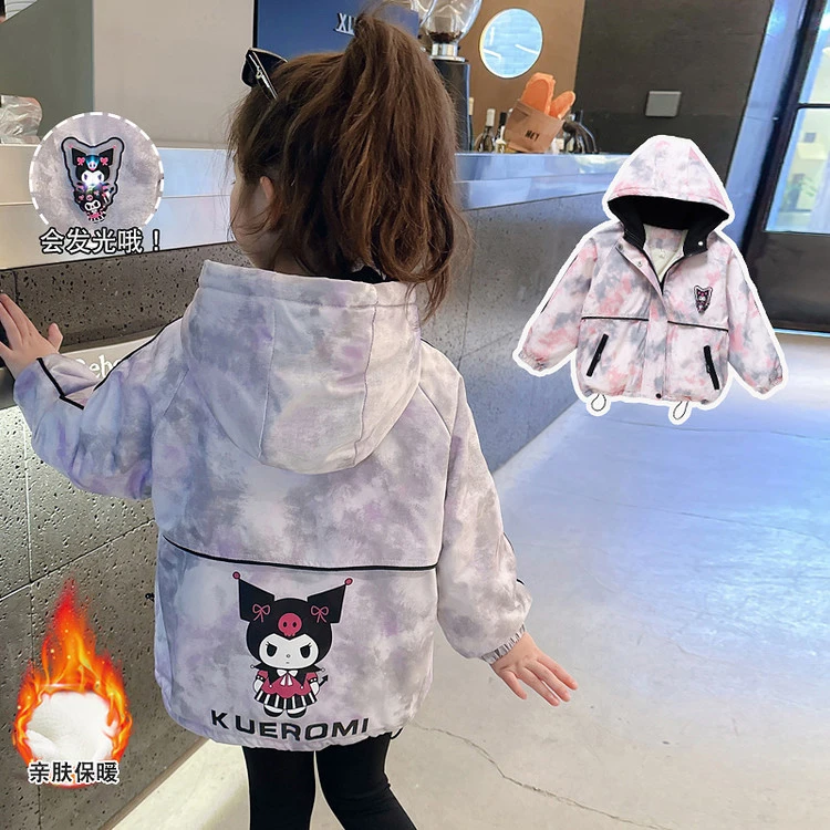 女童秋冬季加绒冲锋衣儿童洋气防风保暖外套女宝冬款库洛米衣服潮