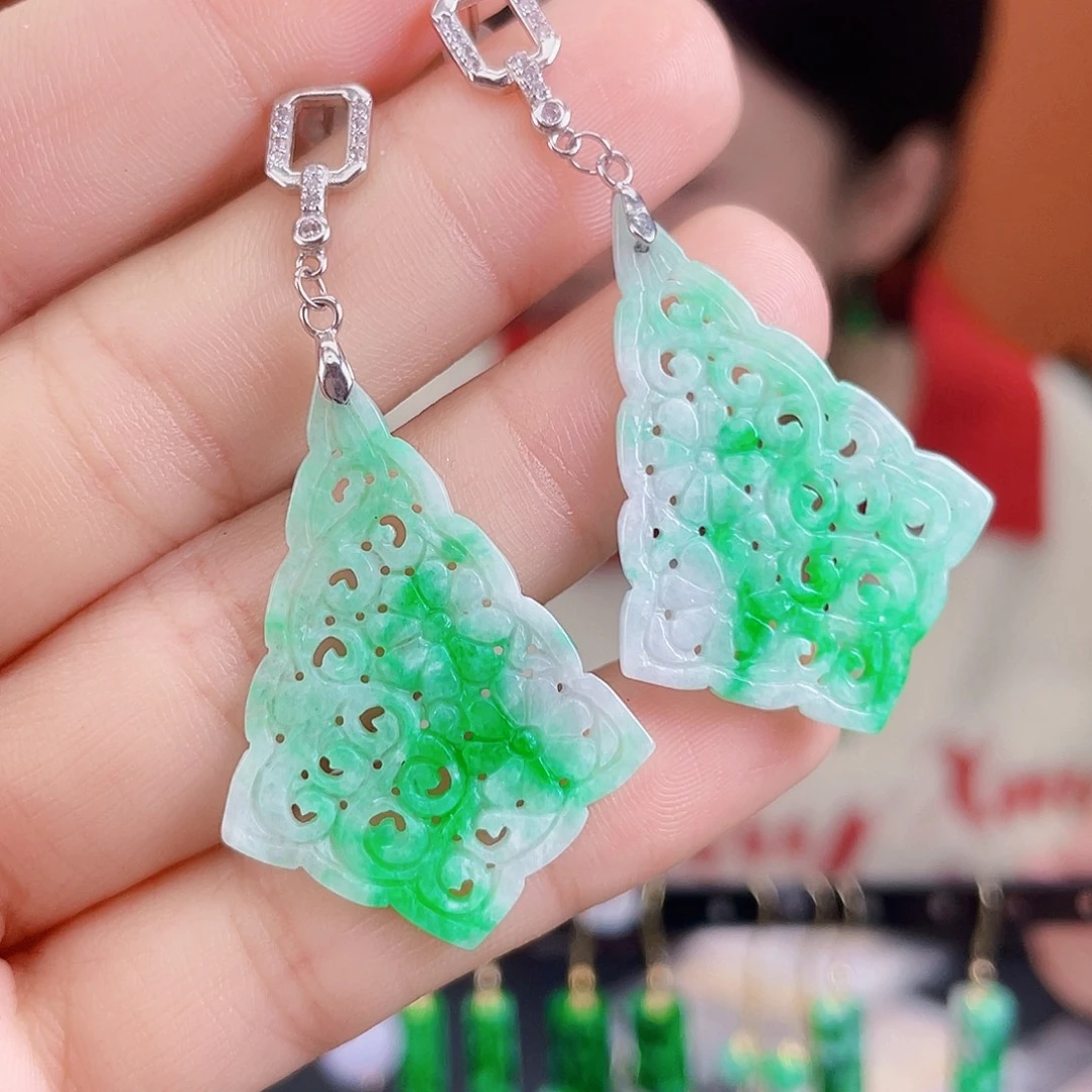 翡翠银S925镶嵌耳饰