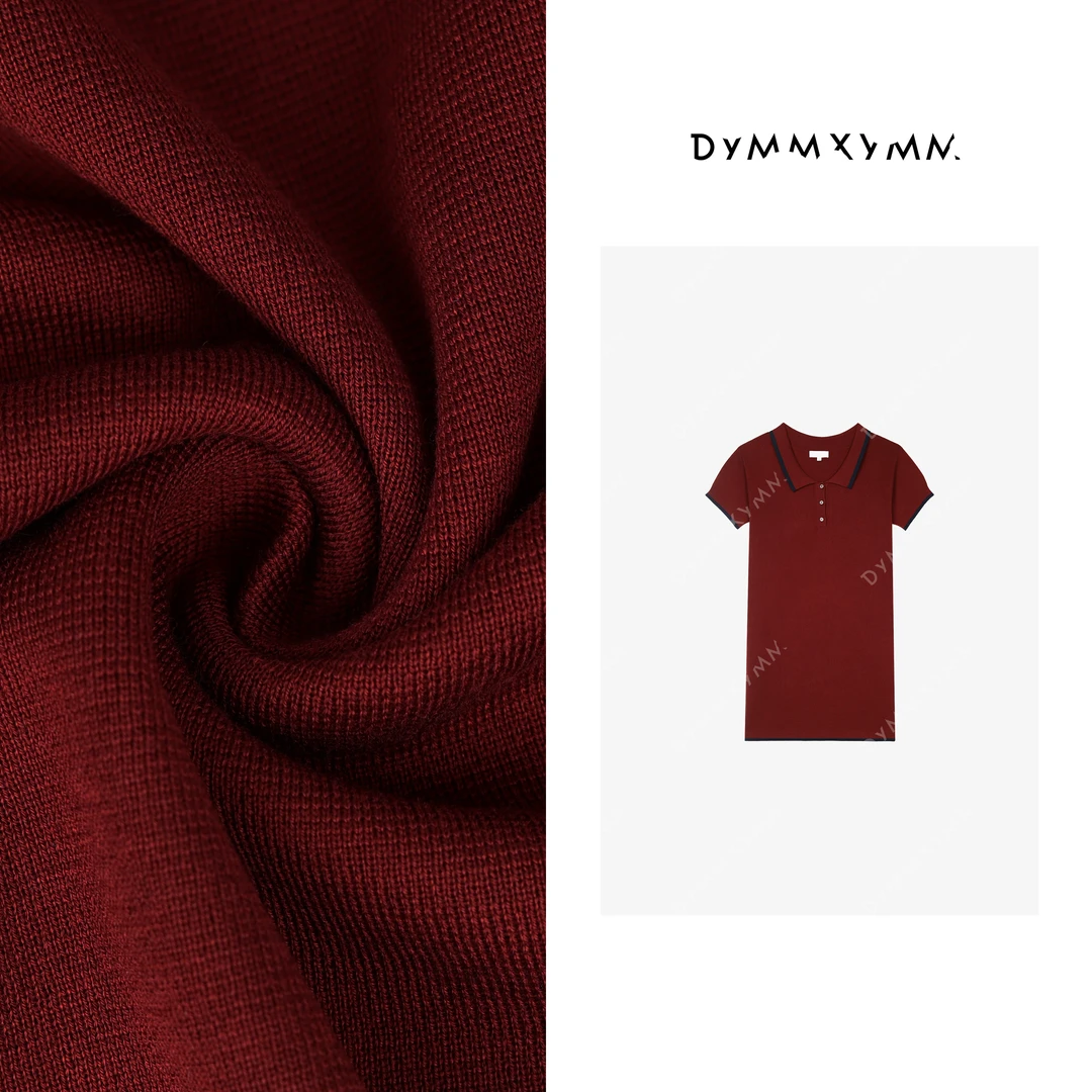 【DYMMXYMM】-设计师小众高级感真丝毛撞色红POLO领连衣裙-FWF0209