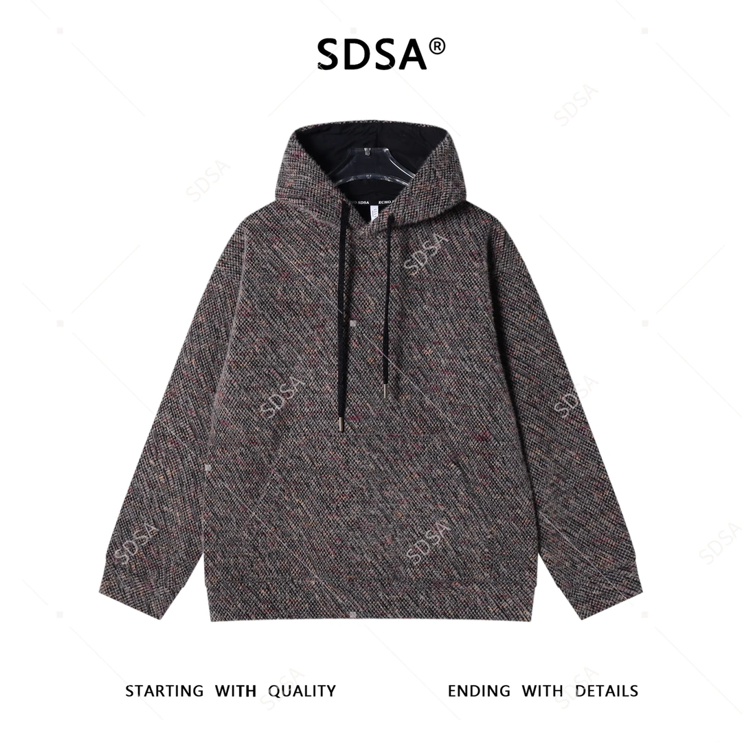 SDSA男士秋冬新款痞帅男装潮牌彩色绒毛抽绳连帽卫衣百搭宽松上衣