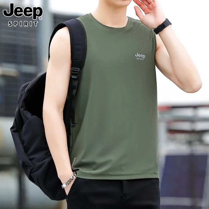 JEEP吉普2025夏季背心男士时尚舒适休闲T恤潮流宽松运动短袖无袖