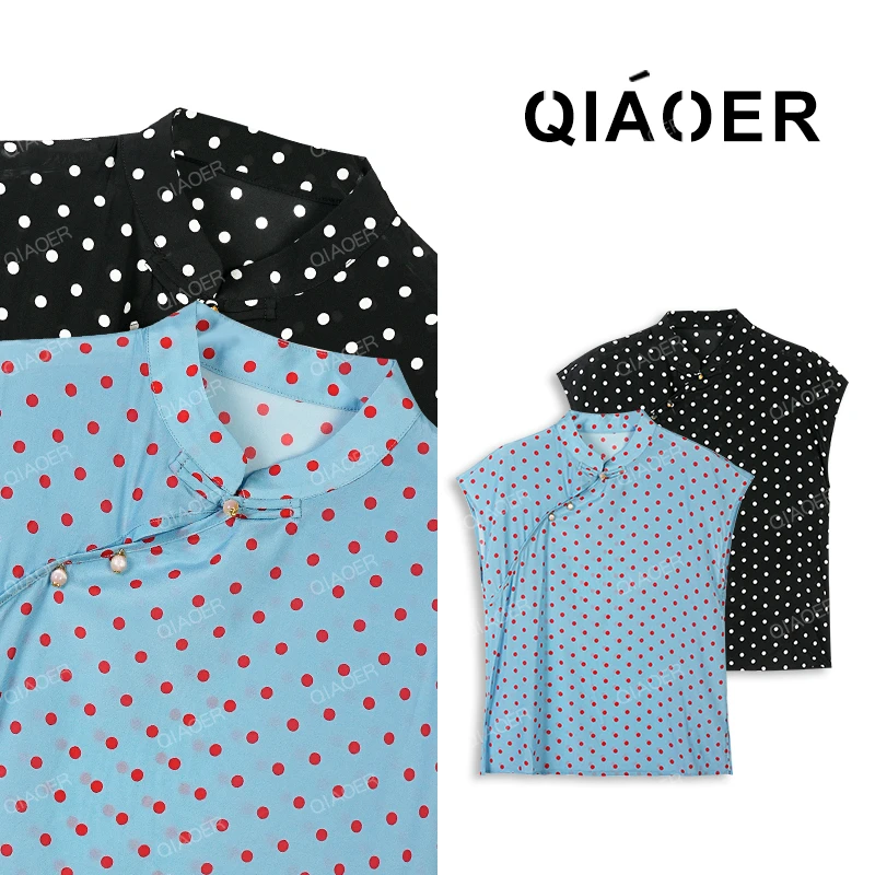 乔儿定制【国风波点】桑蚕丝波点国风上衣女新中式斜襟时尚百搭T恤