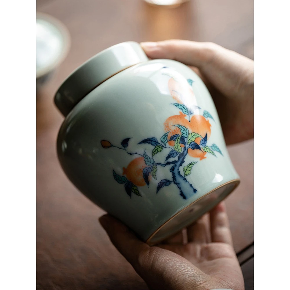 国潮主人杯中式复古釉中彩青花汝窑天青茶叶罐白茶陶瓷礼茶具配件