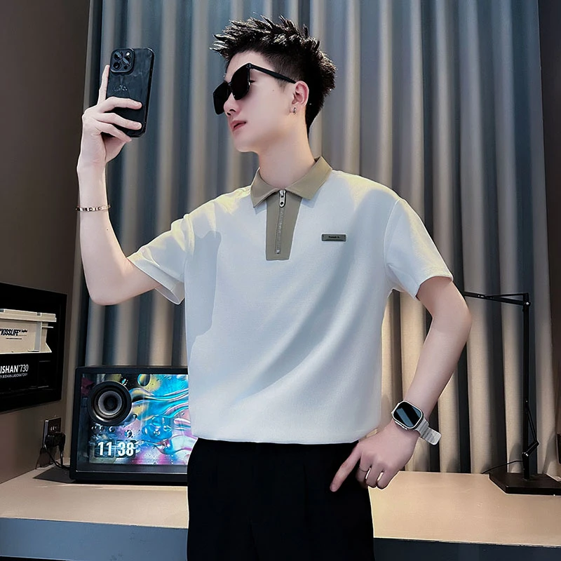 polo衫男款爆款2025新款高级感痞帅拼色翻领半袖夏季男士短袖t恤