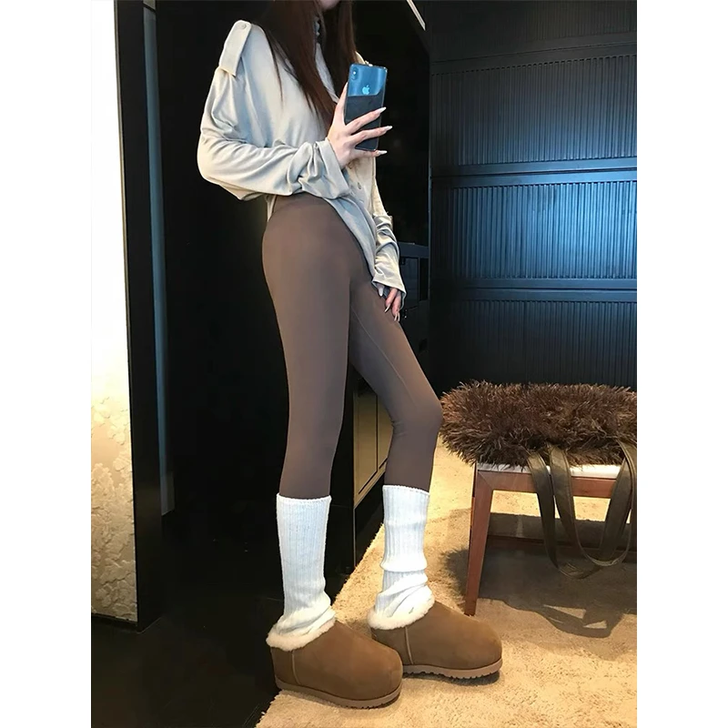 秋冬显瘦薄绒打底裤时尚弹力内搭鲨鱼裤瑜伽裤磨毛无痕百搭裤3114