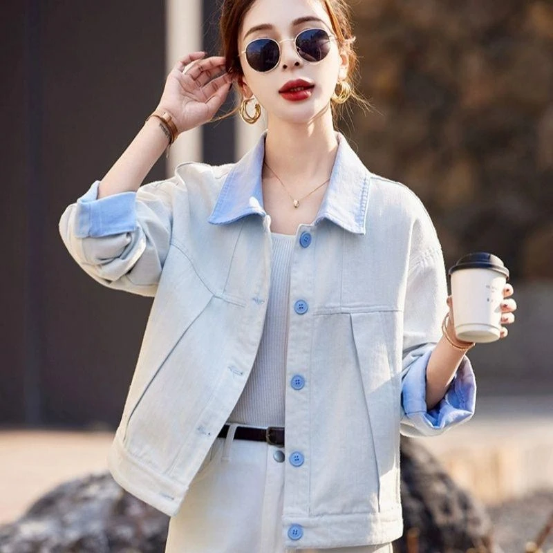 小清新撞色牛仔外套女春秋季2025新款女装学院风时尚短款气质上衣